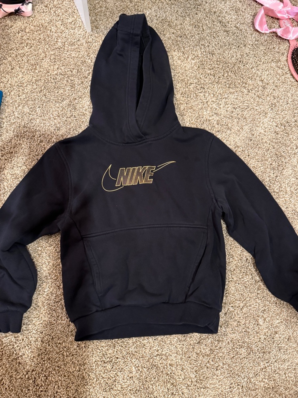 Nike Black Hoodie with Gold Swoosh Logo